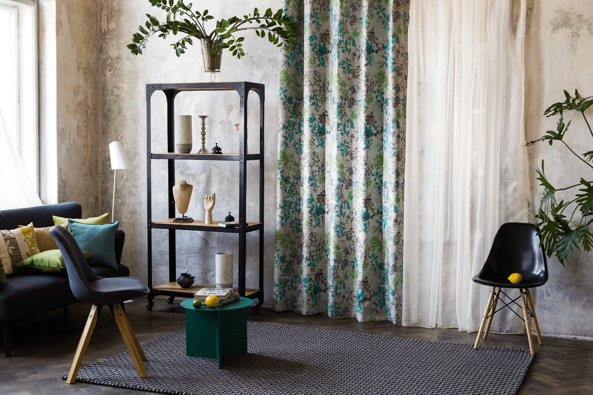 serenity blue colored material curtain