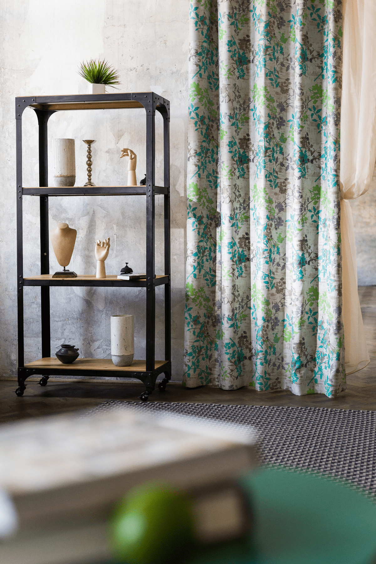 serenity blue colored material curtain