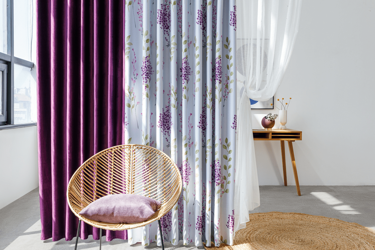tahiti purple colored material curtain