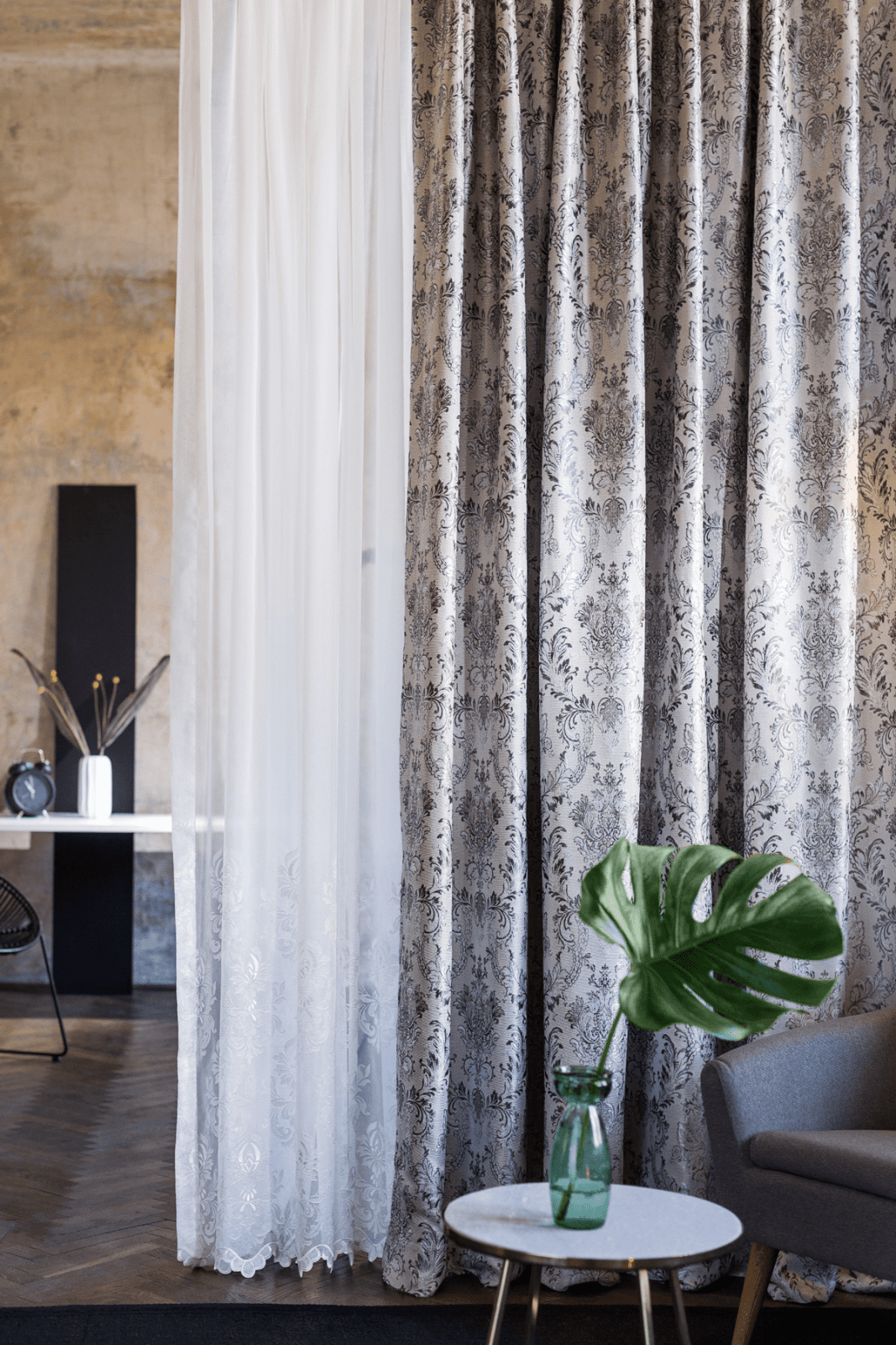 caspia grey colored material curtain