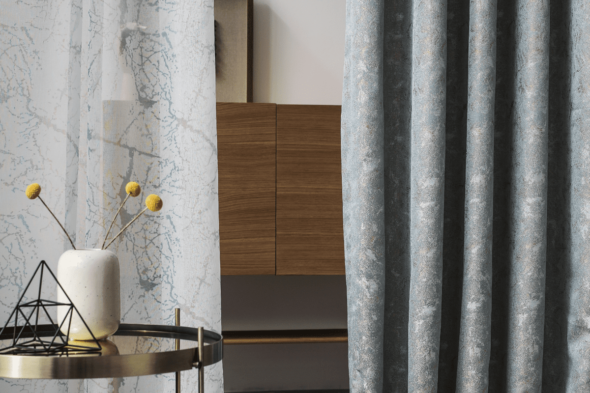 essenza blue colored material curtain