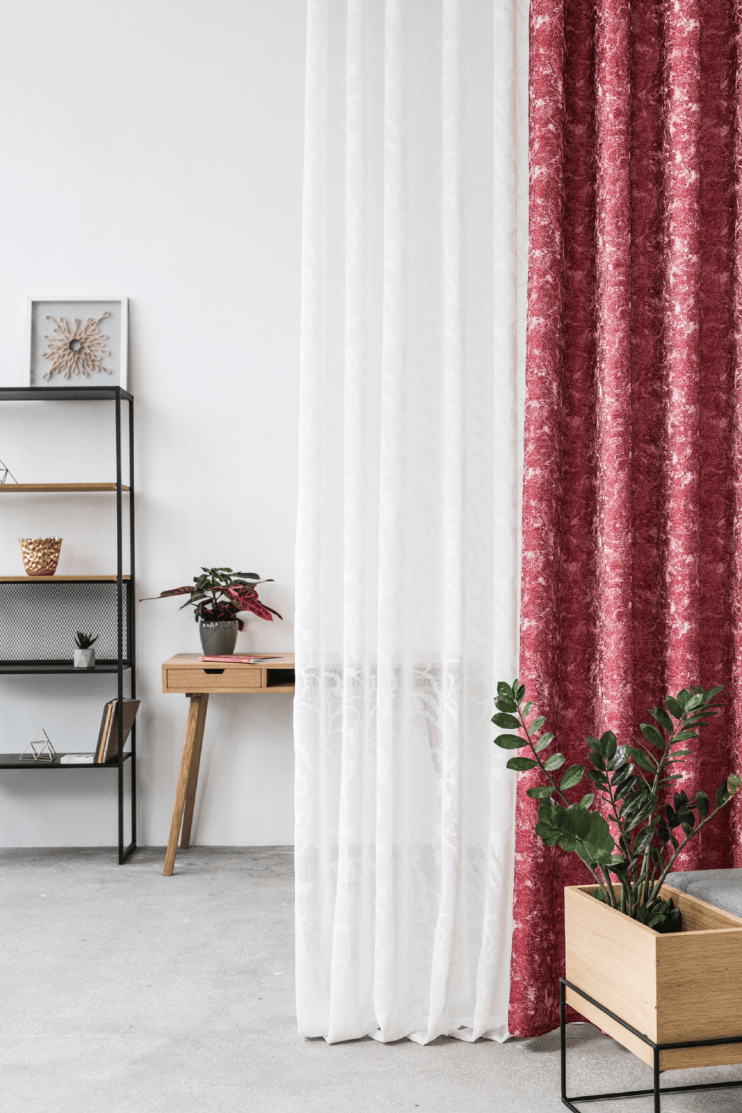 essenza red colored material curtain