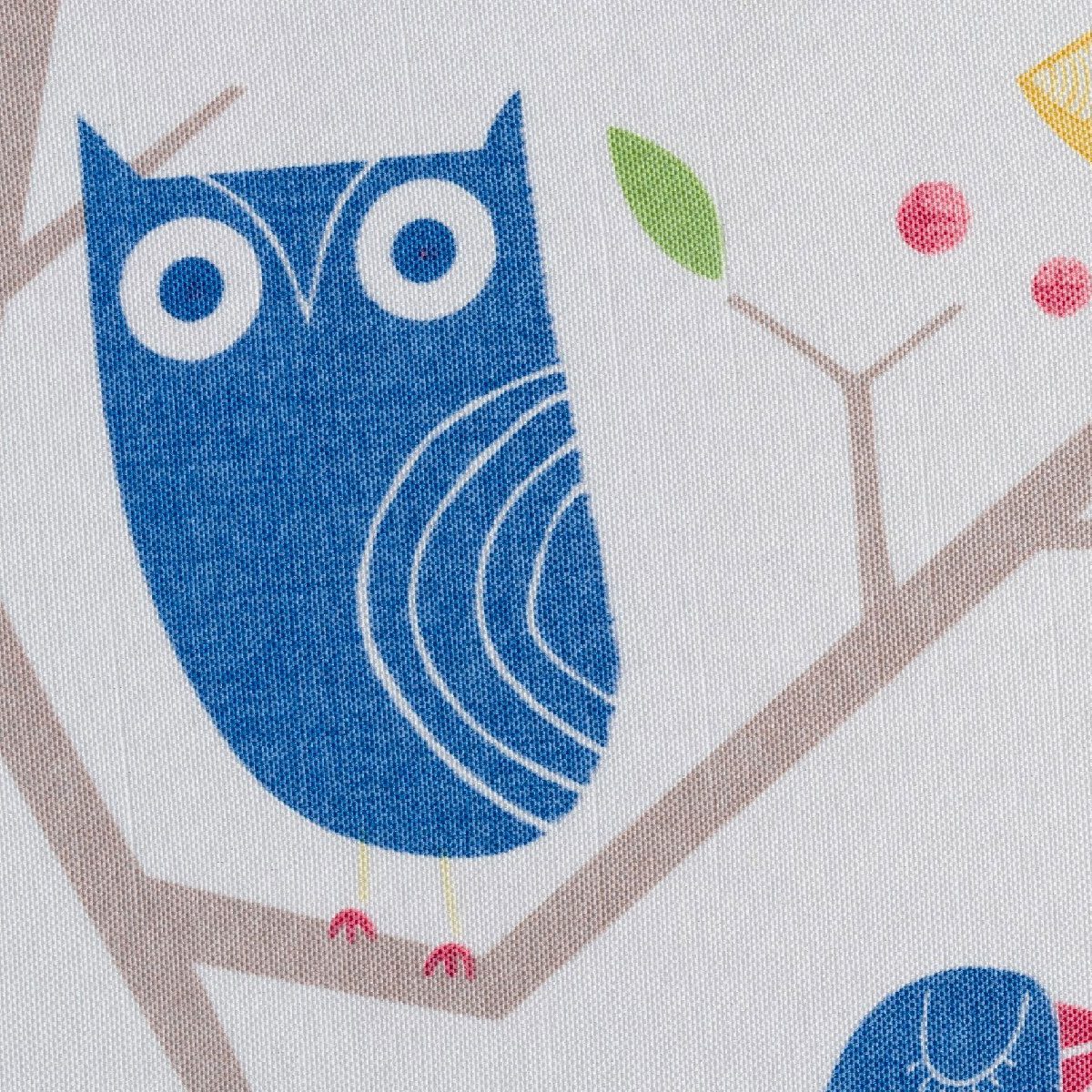 owl blue colored material curtain