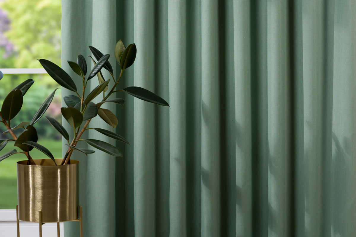 cove green print curtain