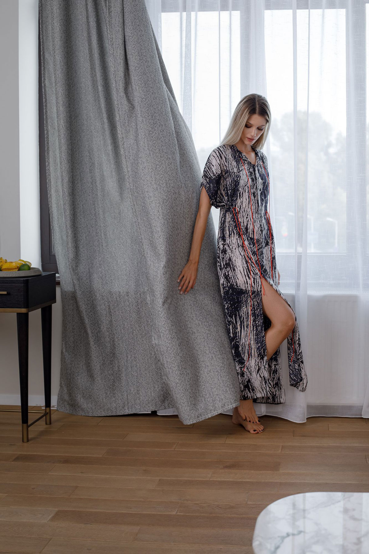zen grey print curtain