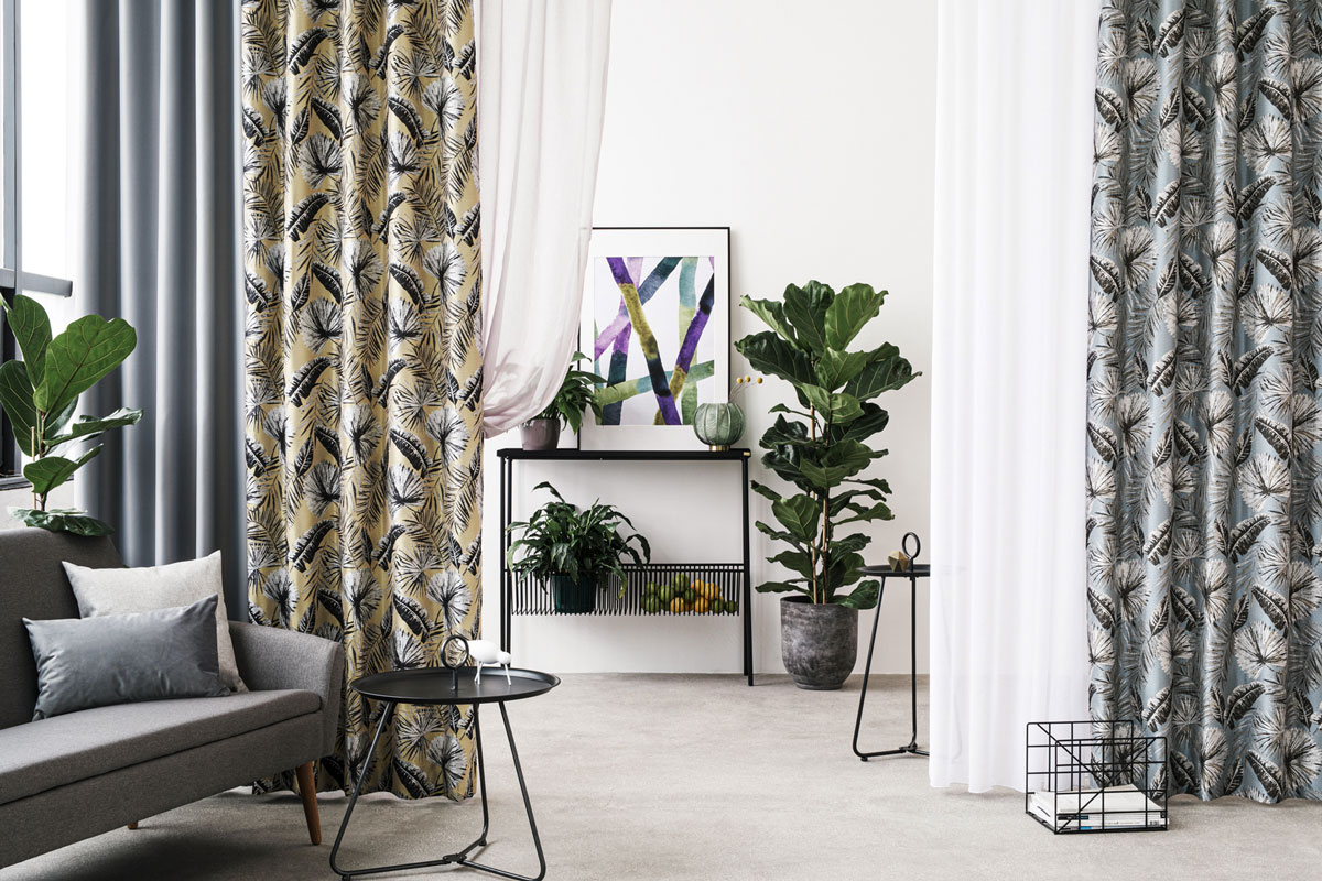 blackout grey print curtain