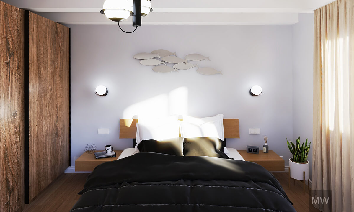 Bedroom with oak bed and matching night stands