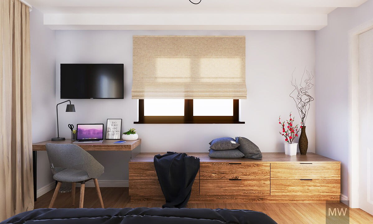 Roman shades and drapes in the same room