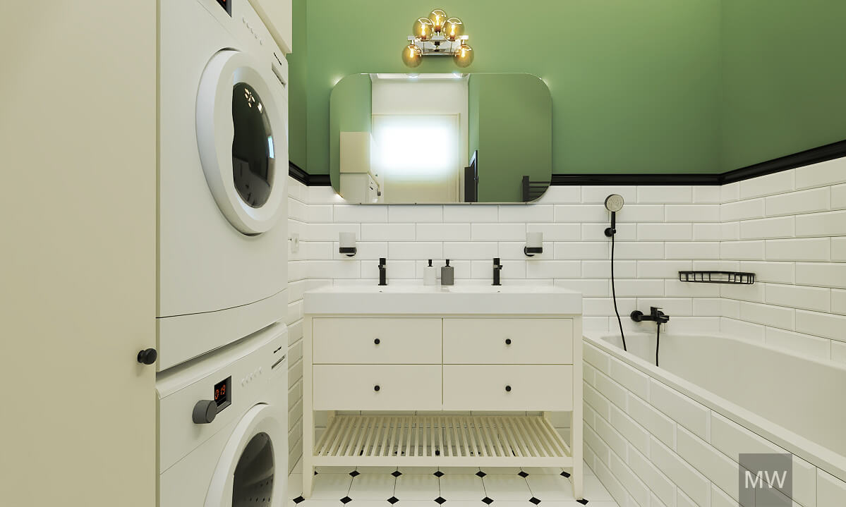 Classic tiles in bathroom and green walls