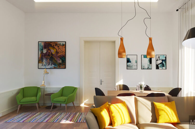 Living room view with a smaller seating area in the back