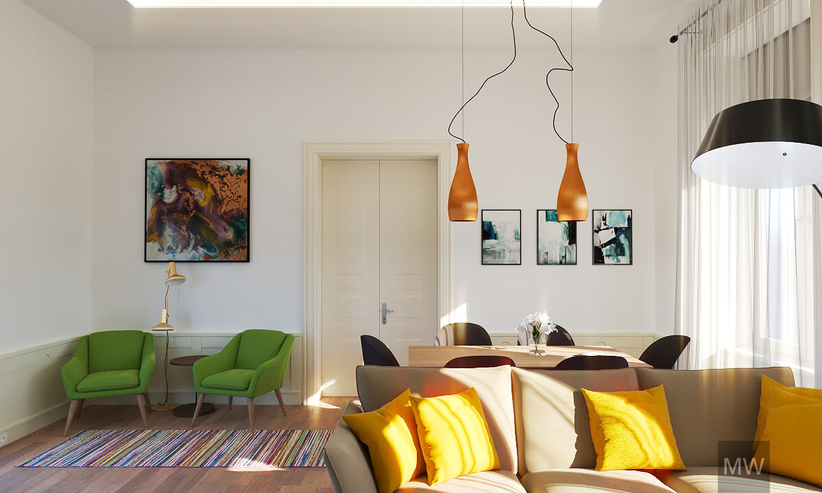 Living room view with a smaller seating area in the back